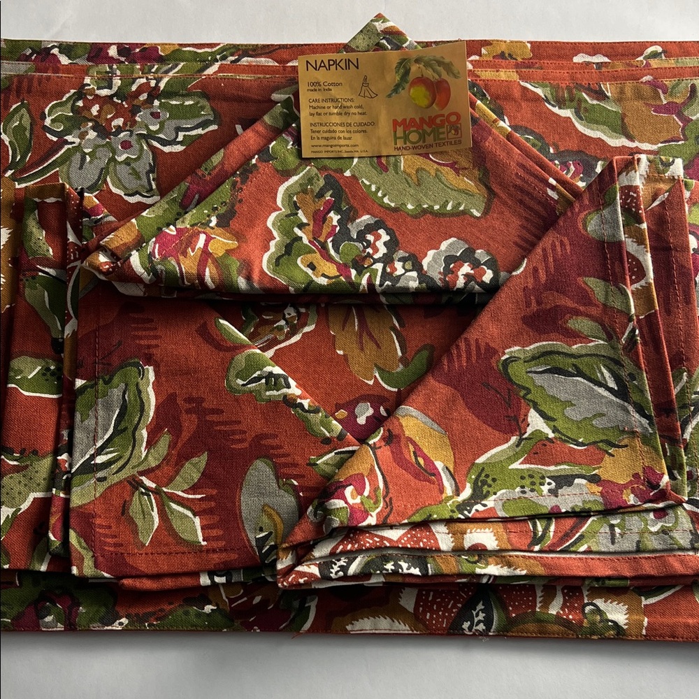 Mango Floral Dining Table Linens - Orange, Gray and Green